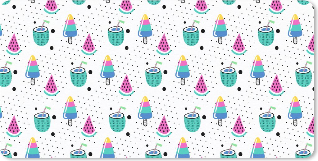 MuchoWow Schreibtischunterlage Muster - Eiscreme - Wassermelone 80x40 cm - XXL Mauspad - Gaming Mauspad