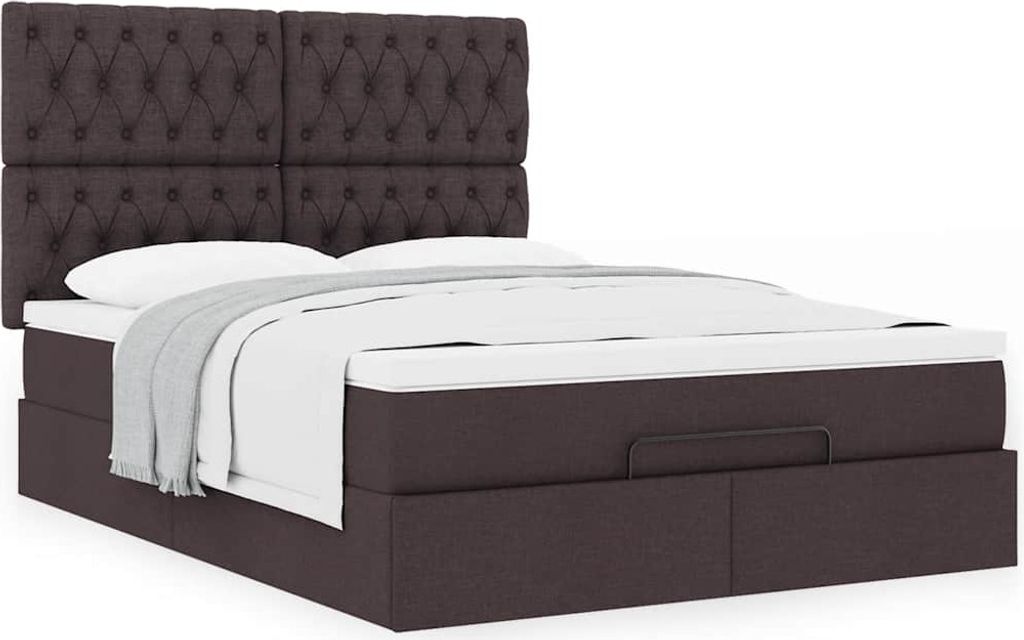 Design Ottoman-Bett mit Matratze Dunkelbraun 140x200 cm Stoff, Klassische Betten Neu