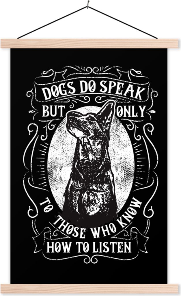 MuchoWow Textilposter Hund - Retro - Zitat 40x60 cm mit holzfarbenen Rahmen - Poster