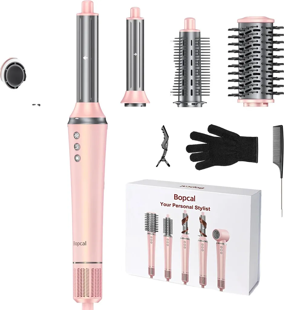 Sèche-cheveux 5 en 1 Polyvalent Rose pour Brushing et Coiffage Rapide