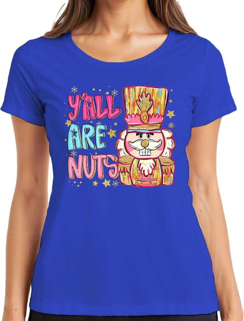 Y'all Are Nuts Nutcracker Christmas southern glitter pink gift Damen T-Shirt, Blau, XL