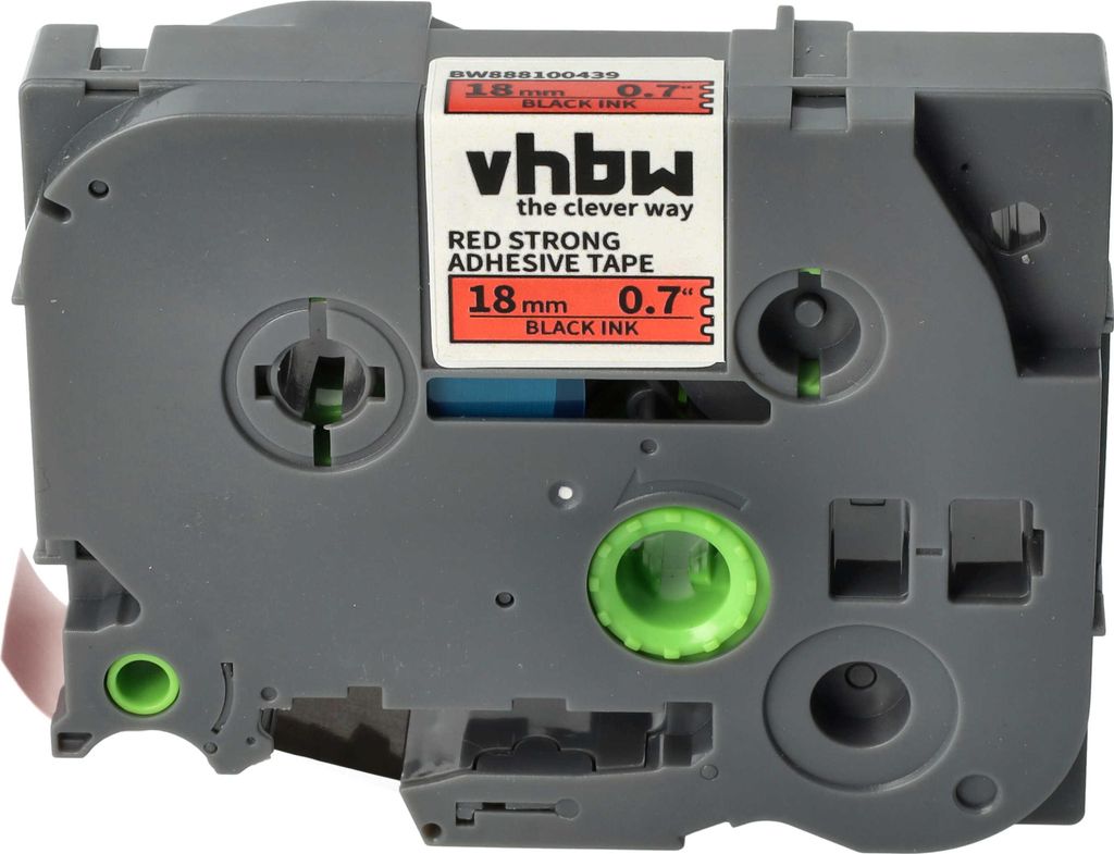 vhbw Schriftband-Kassette kompatibel mit Brother PT E500, E500VP, E550W, E550WVP Etiketten-Drucker 8m x 18mm Schwarz auf Rot, Extra Stark, Laminiert