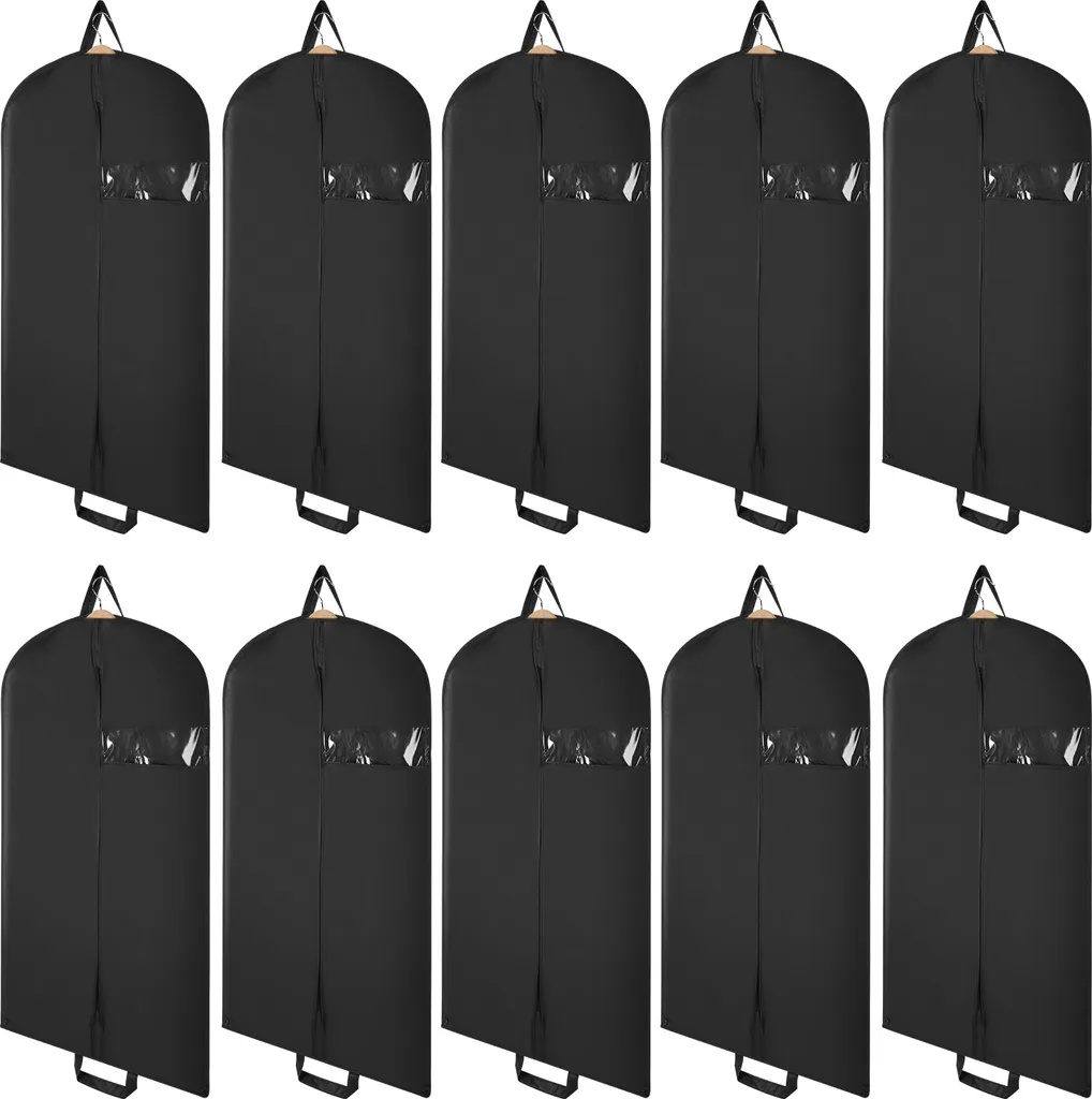 6 Pcs Custodie Sacchetti Vestiti in Tessuto non Tessuto da Appendere 60 x 140 cm, Copriabiti Riutilizzabili Nero Antipolvere con Finestra e Cerniera per Camicie, Completi, Giacche e Abiti