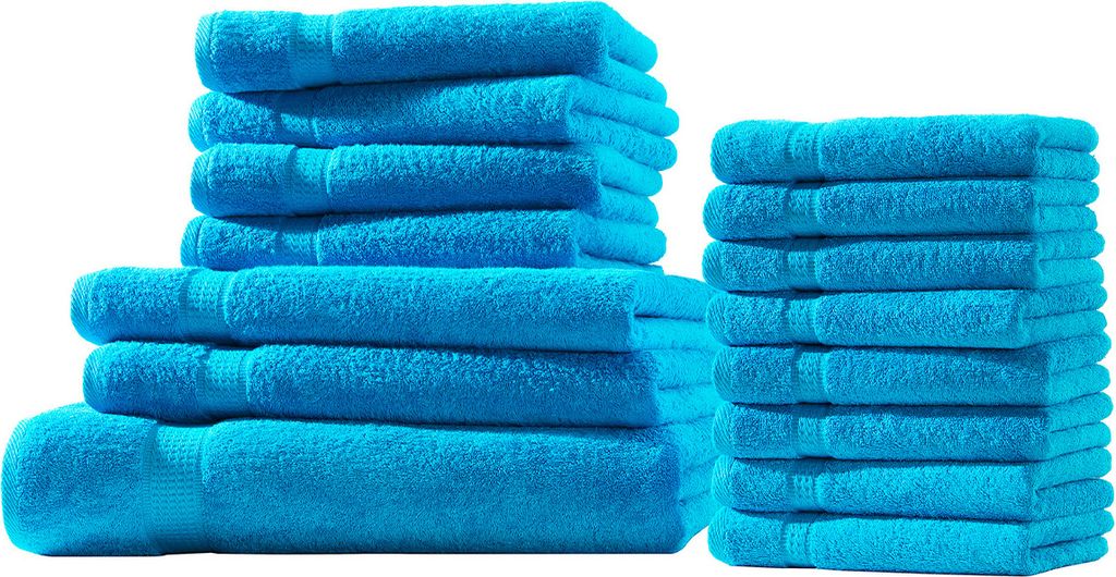 XXL-Set 15tlg Frotteetücher Elegance 100% Baumwolle 500 gsm Gästetücher Handtücher Duschtücher Badetücher türkis