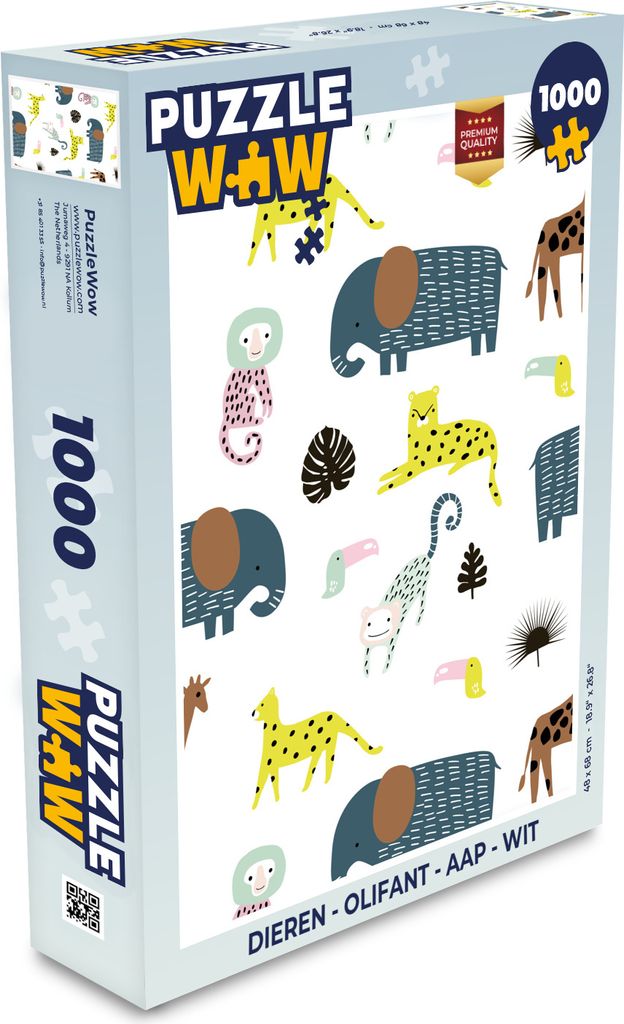 MuchoWow Puzzle 1000 Teile Tiere - Elefant - Affe - Weiß - Spielzeug - Alt und Jung - Spiele - Puzzeln