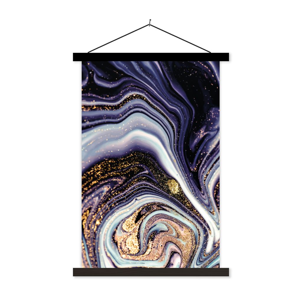 MuchoWow Textilposter Marmor - Lila - Luxus - Marmoroptik - Glitzer 60x90 cm mit schwarzem Rahmen - Poster Wohnzimmer