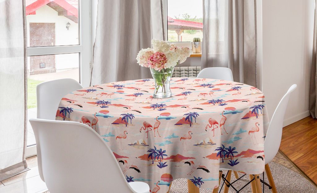 ABAKUHAUS Exotisch Runde Tischdecke, Flamingo Vögel auf Pastellkunst, Kreis Tischdecke Abdeckung für Esszimmer Küche Dekoration, 150 cm, Pale Ro...