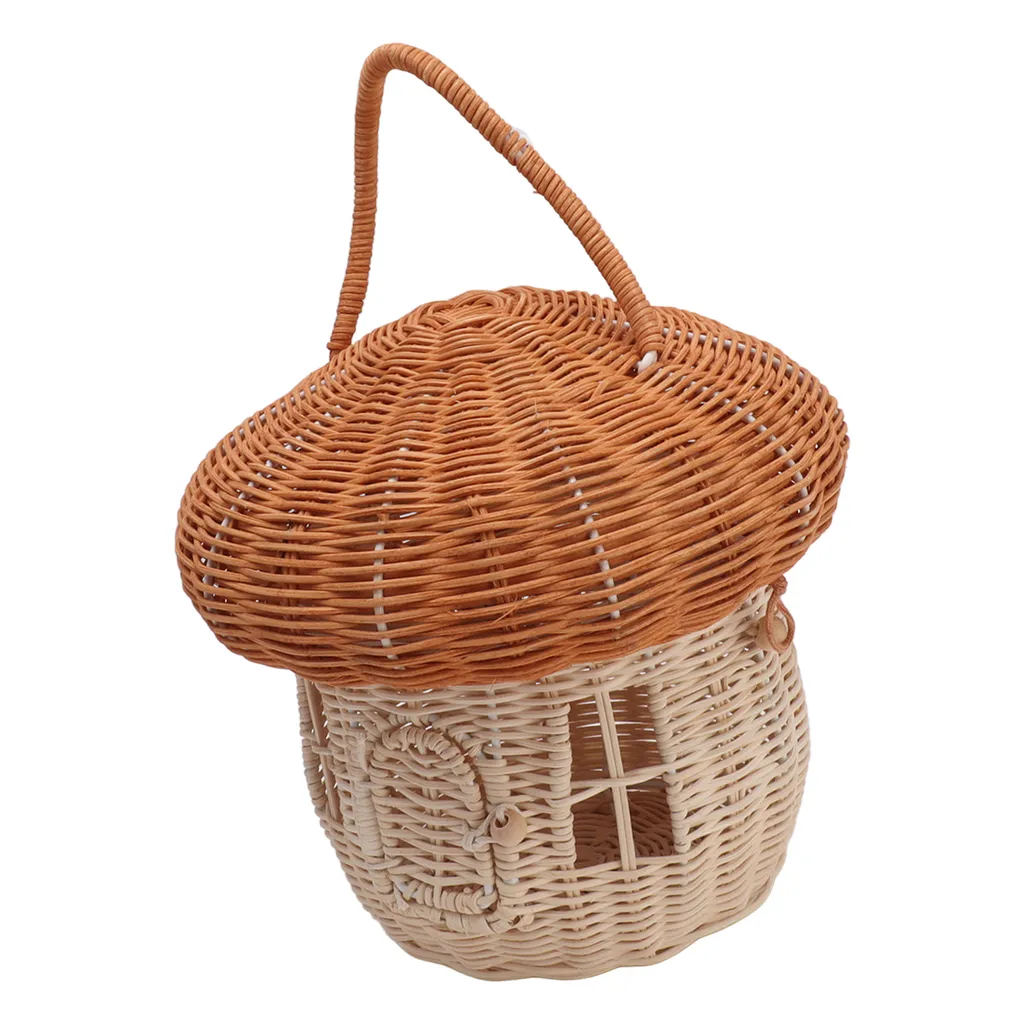 Panier en rotin tressé à la main, panier champignon portable bohème
