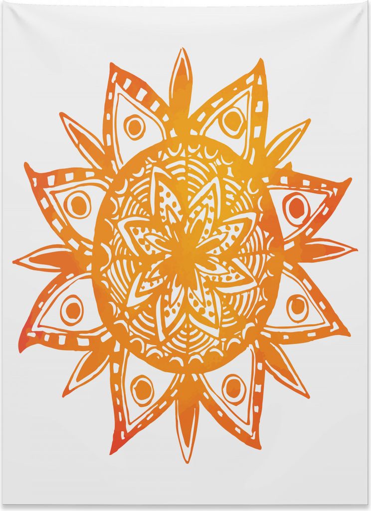 Abakuhaus Orange Wandteppich, Aquarell Sonne aus Weiches Mikrofaser Stoff Kein Verblassen Klare Farben Waschbar, 110 x 150 cm, Orange Weiß