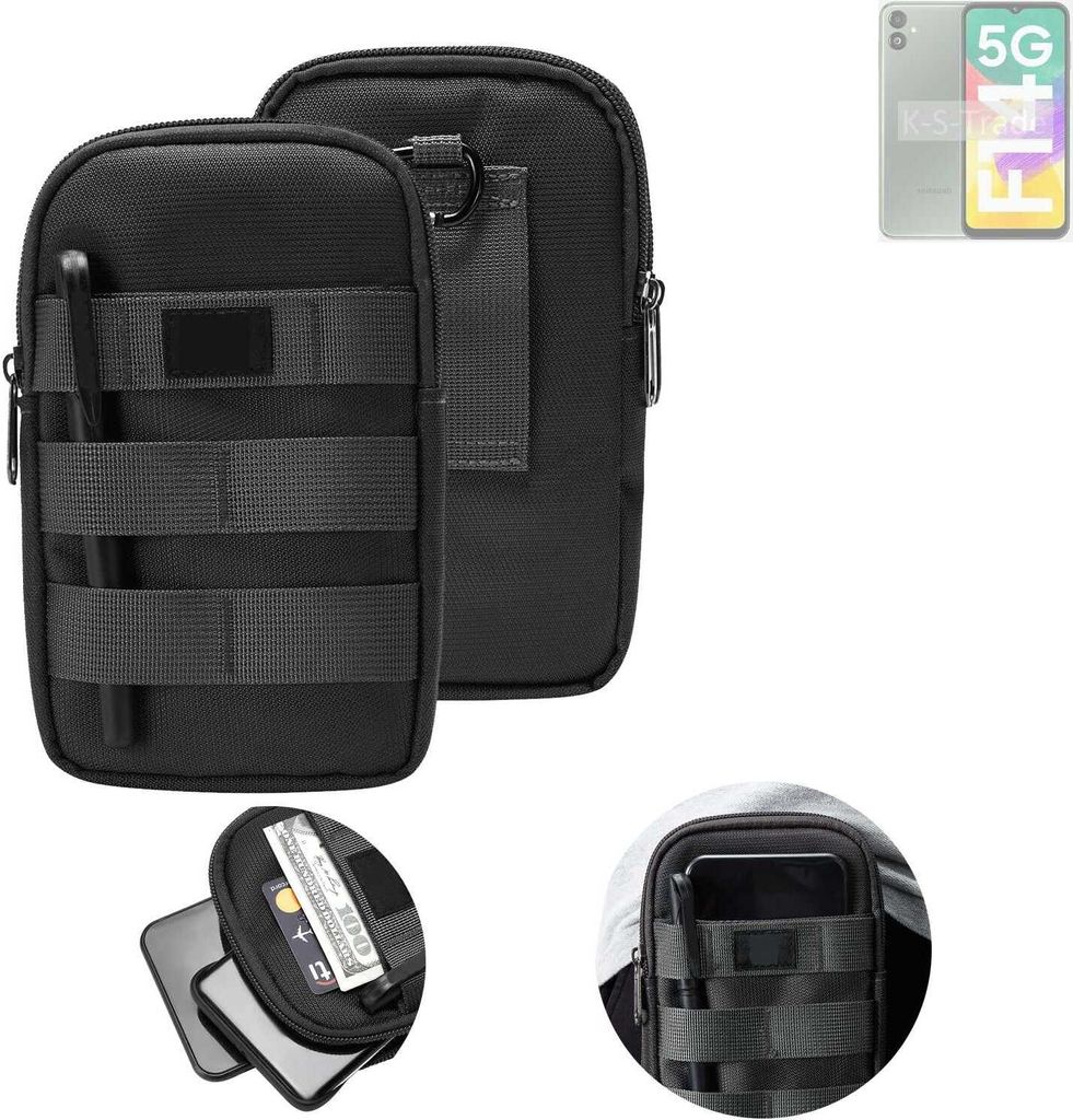 K-S-Trade Holster Gürtel Tasche kompatibel mit Samsung Galaxy A14 Handy Tasche Schutz Hülle dunkel-grau viele Fächer, 1x