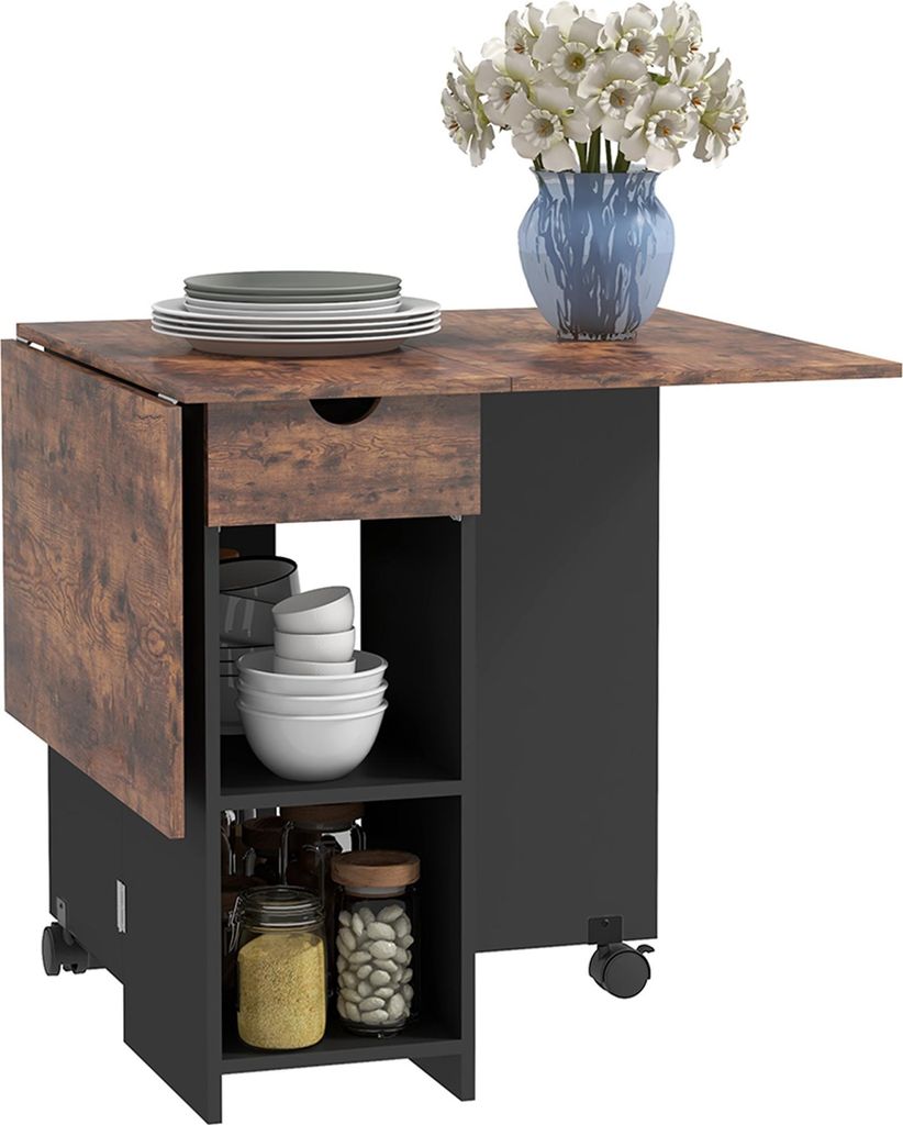 HOMCOM Klappbarer Esstisch, ausziehbarer Küchentisch für 2 bis 4 Personen, mit 2 Klappplatten, für kleine Räume, rechteckig, modernes Design, r...