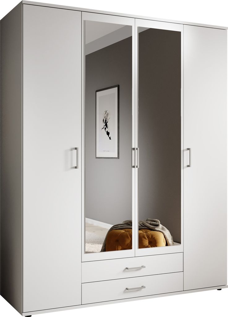 Kleiderschrank "Kitty IV" Weiß / Spiegel Produktbild 