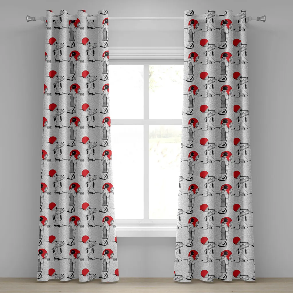 ABAKUHAUS Rideau à Œillets Geisha Japonaise 280x245 cm Noir et Rouge