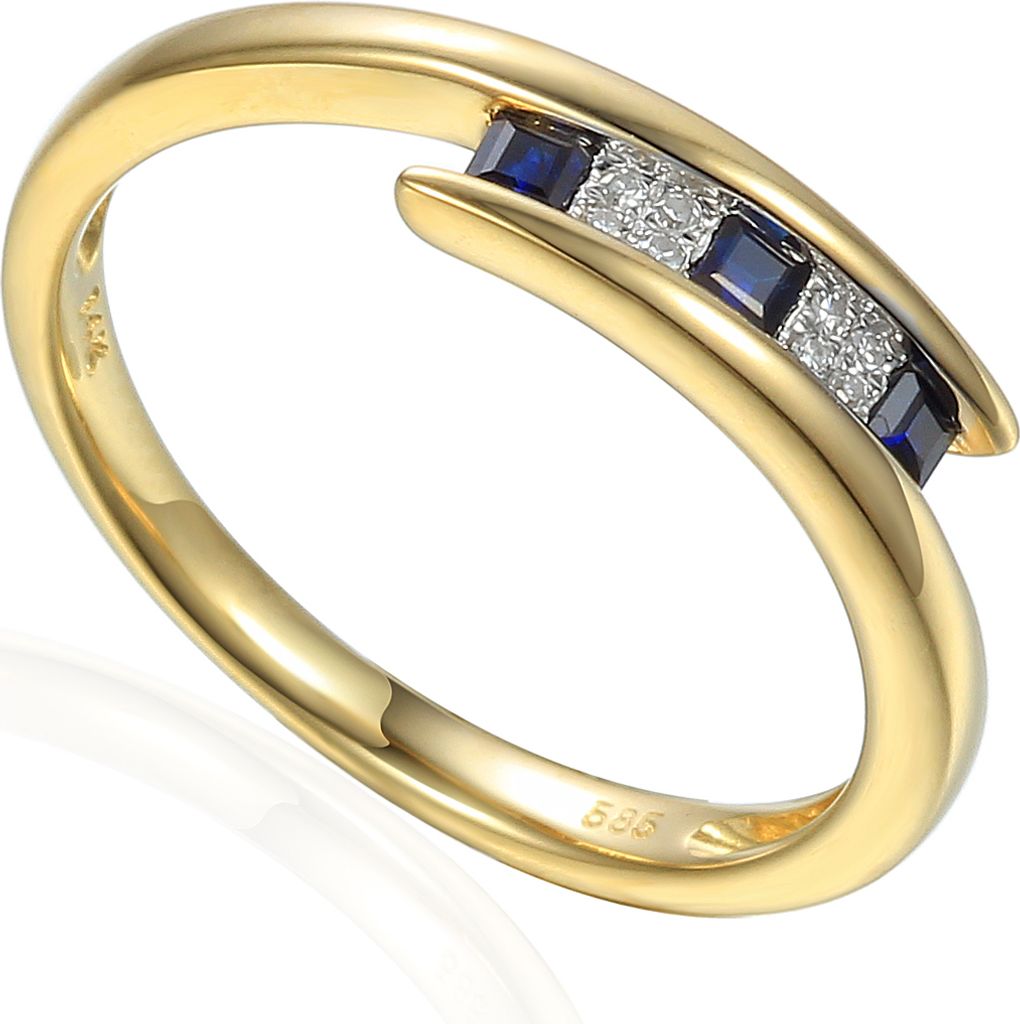 585er Gelbgold Damenring mit Saphir 0,18ct / Diamant 0,02ct Gr. 54