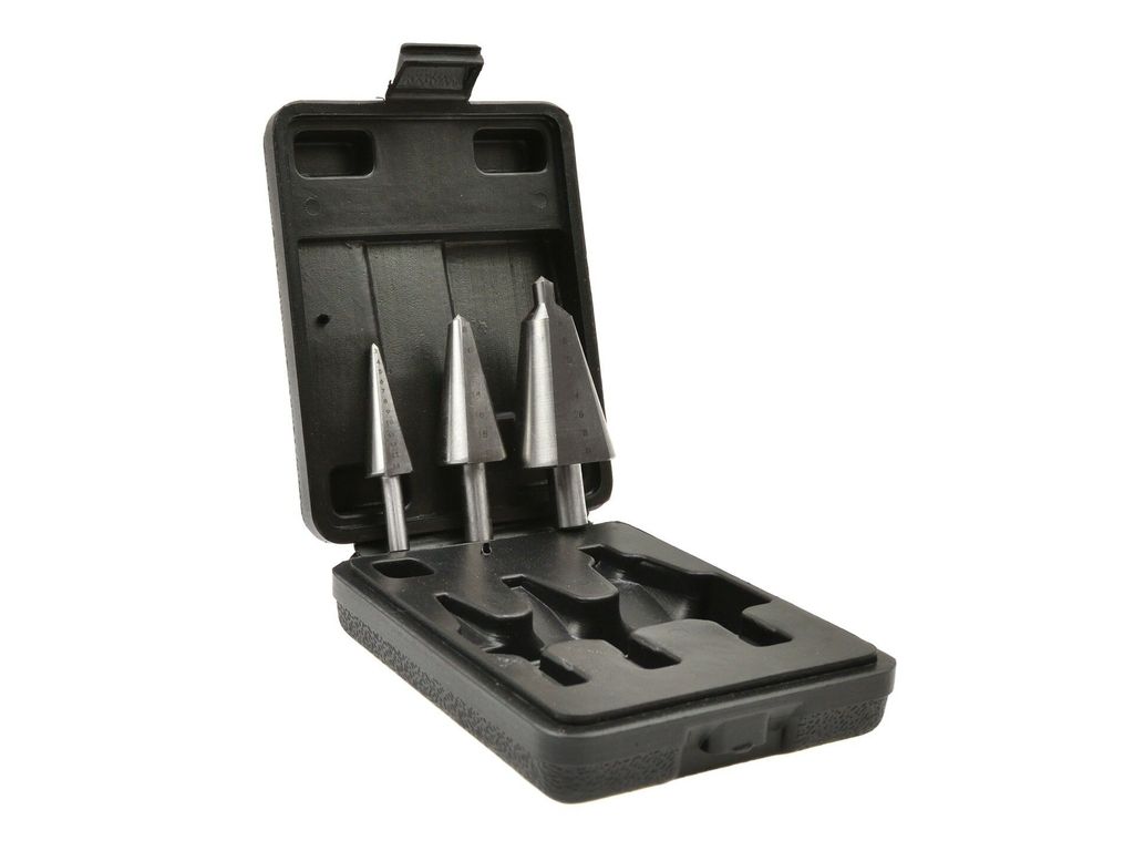 Professioneller Kegelbohrer-Satz 3-teilig, 3-30mm – HSS-Stahl, vibrationsfreies Bohren in verschiedenen Materialien für präzise, runde Löcher.