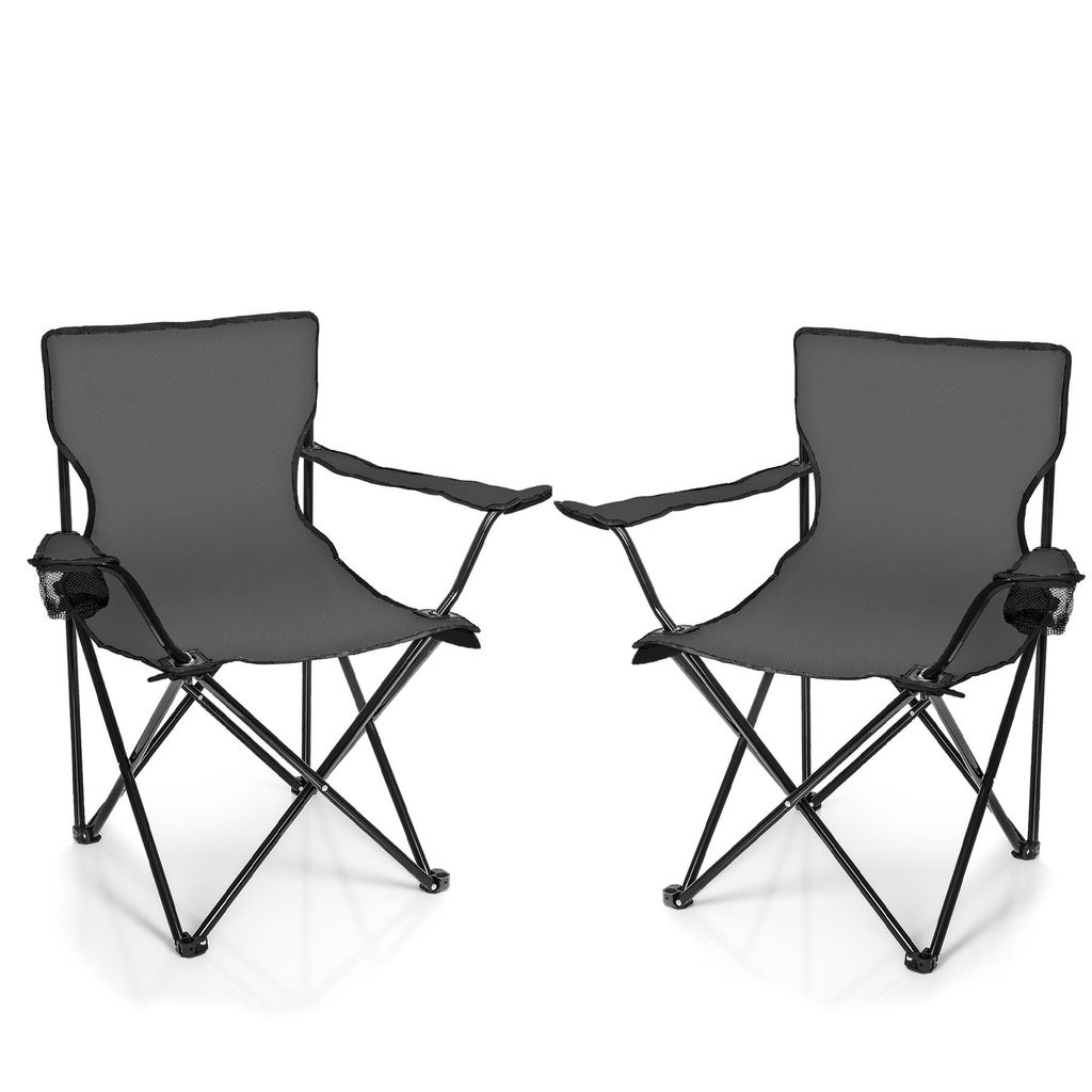 BigDean 2X Faltstuhl DUNKELGRAU Campingstuhl Anglerstuhl mit Getränkehalter & Tragetasche - Anglersessel klappbar - Klappstuhl Gartenstuhl Faltstuhl