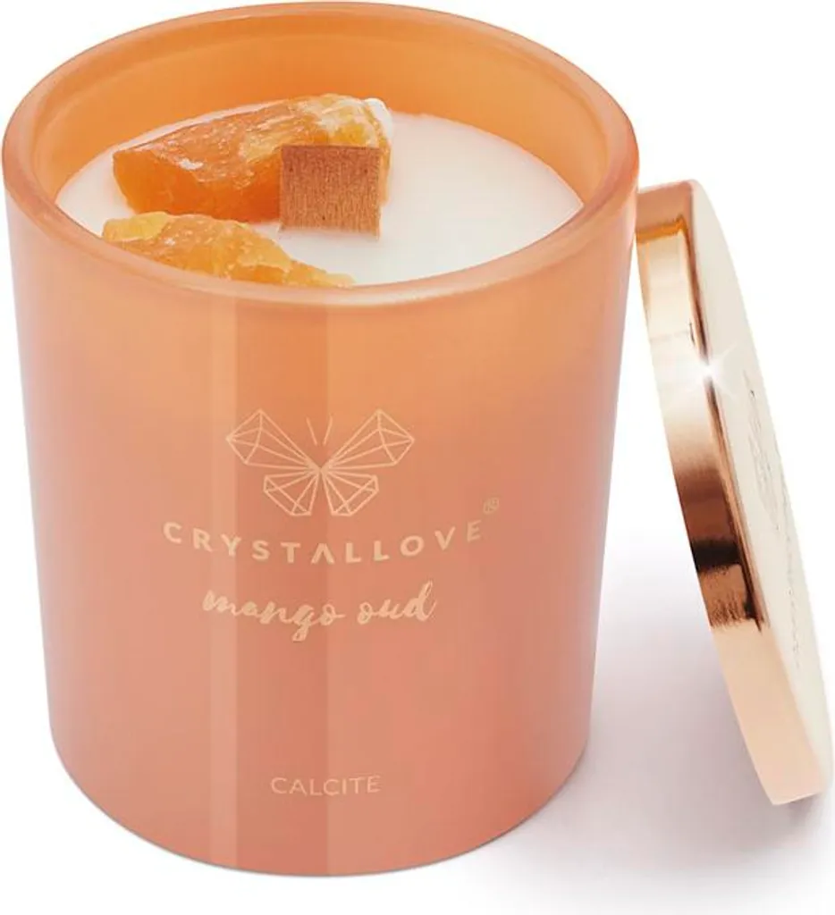Bougie au Soja Naturel et Calcite Mangue Oud 400g - Combustion Longue Durée
