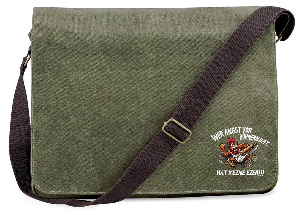 Huuraa Umhängetasche Angst vor Hühnern, hat keine Eier grimmiger Hahn 14 Liter Military Green Canvas Laptoptasche Geschenkidee