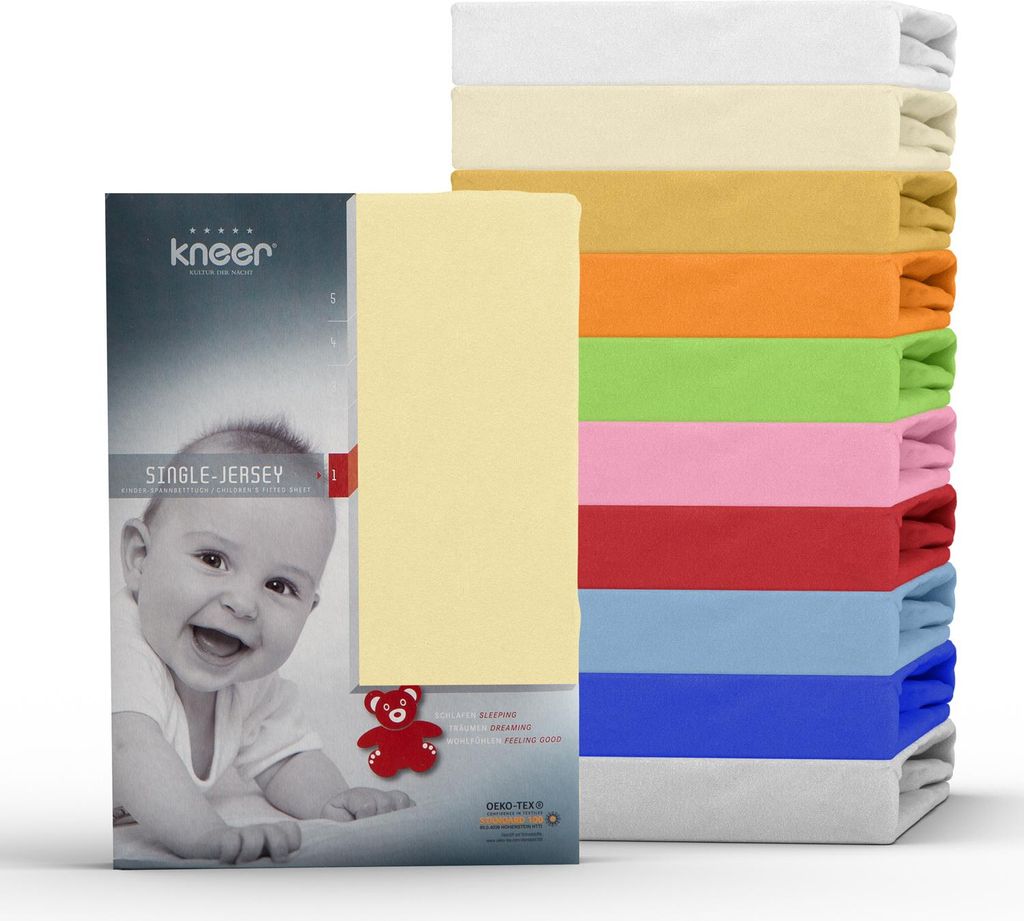 Kneer Spannbettlaken, Spannbetttuch, Single-Jersey Qualität 60 verschiedene Farben und Größen 60 x 1