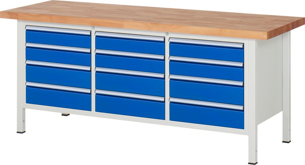 Rau Werkbank höhenverstellbar 8579A2, B2000xT700xH840-1040mm, 12x Schublade-TA