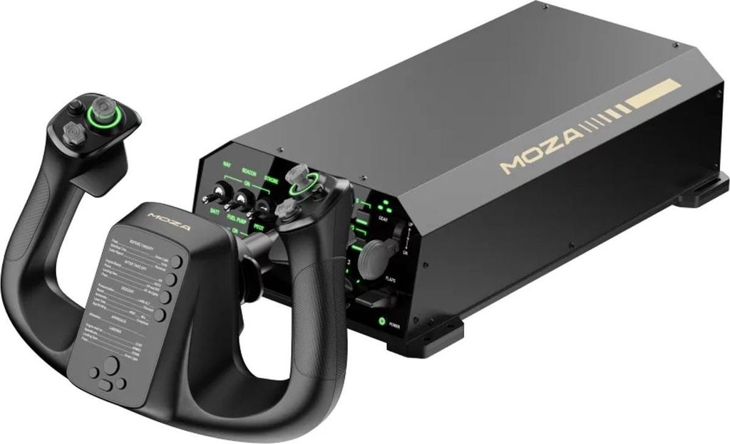 A flight control yoke and base unit for PC gaming.