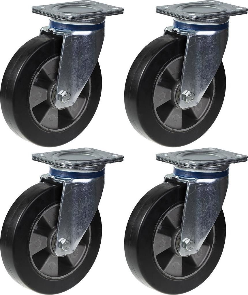 200mm 8" Lenkrollen aus schwarzem Gummi mit einer Tragfähigkeit von 1800kg, 4er Set
