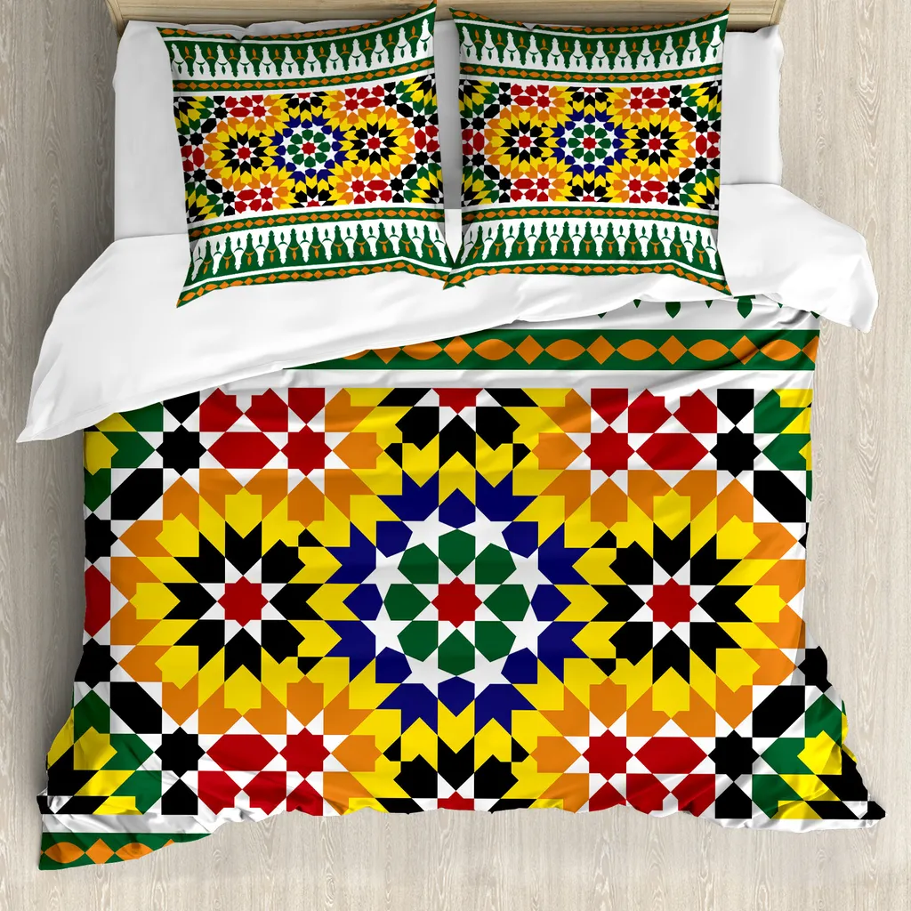 ABAKUHAUS Set Copripiumino Matrimoniale Africano Giallo Verde Antiacaro