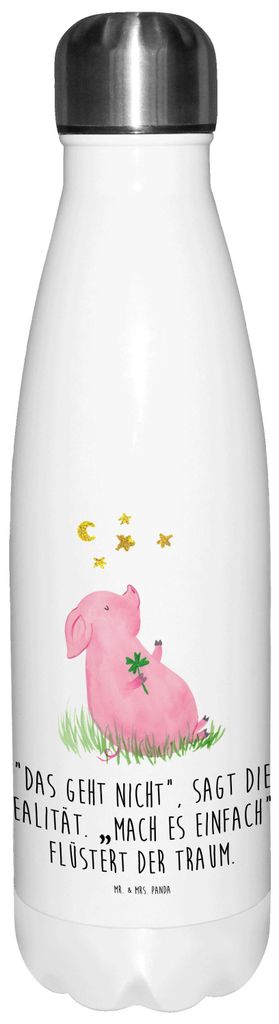Mr. & Mrs. Panda Kaffeeflasche Schwein Glück - Weiß - Geschenk, Sprudelflasche, Sterne, Thermosflasche, Wasserflasche, Träume, metallflasche, Gl...