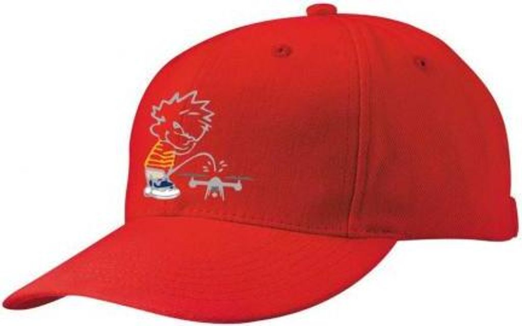 Baseballcap mit Textildruck - Pinkelmännchen gegen Drohnen - 52046 rot