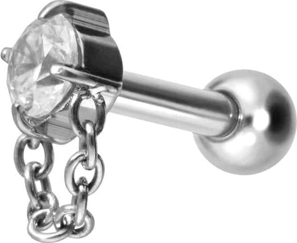 Ohrpiercing Titan Ohrpiercing mit Innengewinde KRISTALL + KETTE Silber Stablänge: 6mm