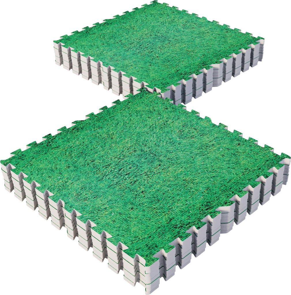 GORILLA SPORTS Schutzmatten Set - 16 Matten, 60x60x1,2 cm, rutschfeste, EVA Schaumstoff, 5,76 m², Grasoptik - Bodenschutzmatten Fitness, Bodenma...