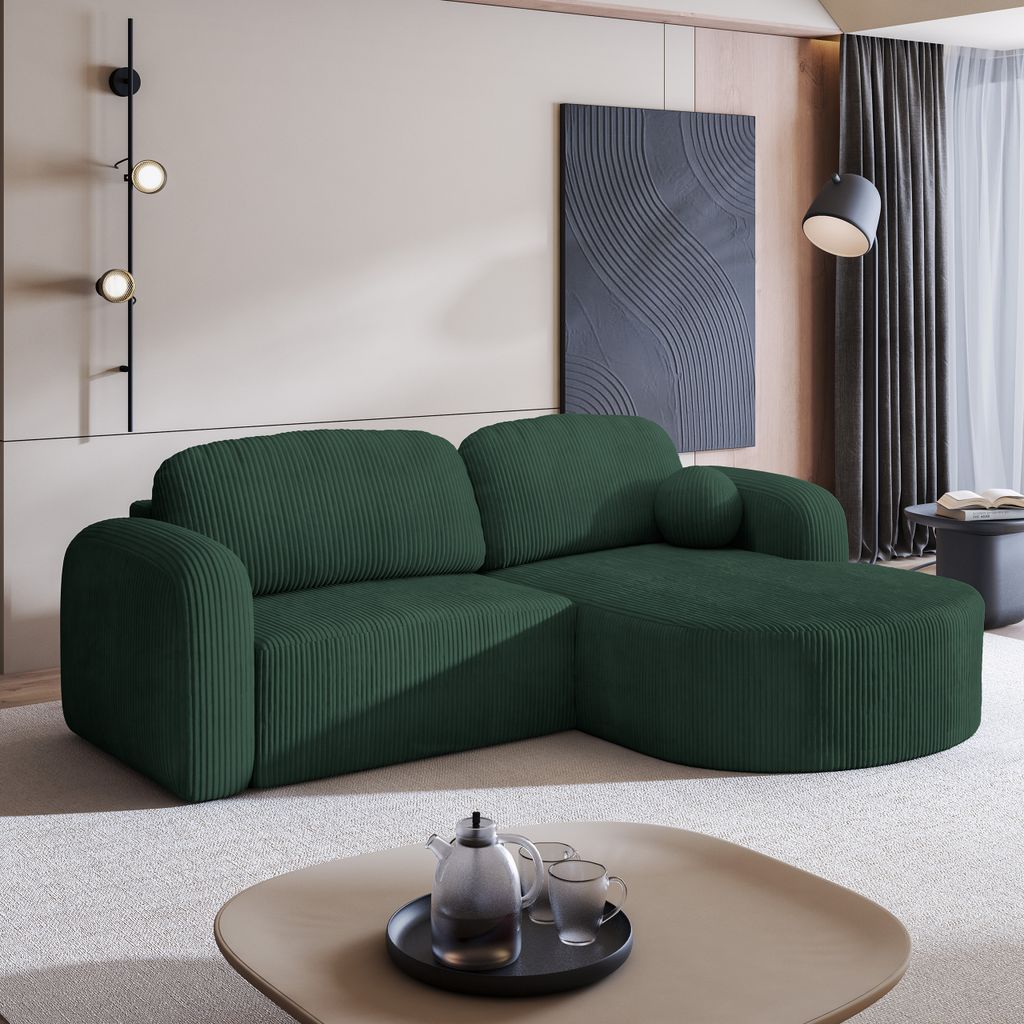 Masseno Ecksofa AMILIA P mit Schlaffunktion L-Form, Sofa mit Bettkasten, Wohnzimmersofa, Couch, Soffa, Bettsofa, Couchgarnitur- Grün, POSO 14