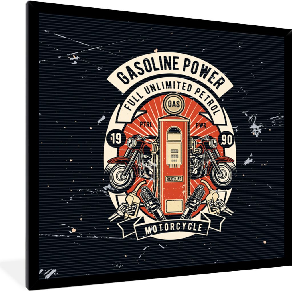 MuchoWow MuchoWow Gerahmtes Poster Mancave - Motor - Pumpe - Retro 40x40 cm - Poster mit zchwarzem Bilderrahmen - Mit Rahmen - Wanddekoration S...
