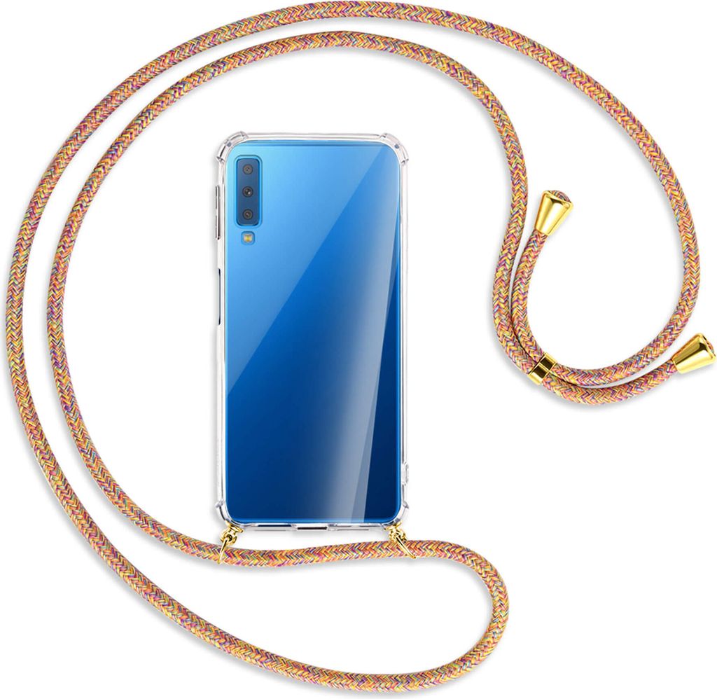 Handykette Backcover-Schutzhülle mit Band (Metall goldfarben) für Samsung Galaxy A7 2018 - Rainbow