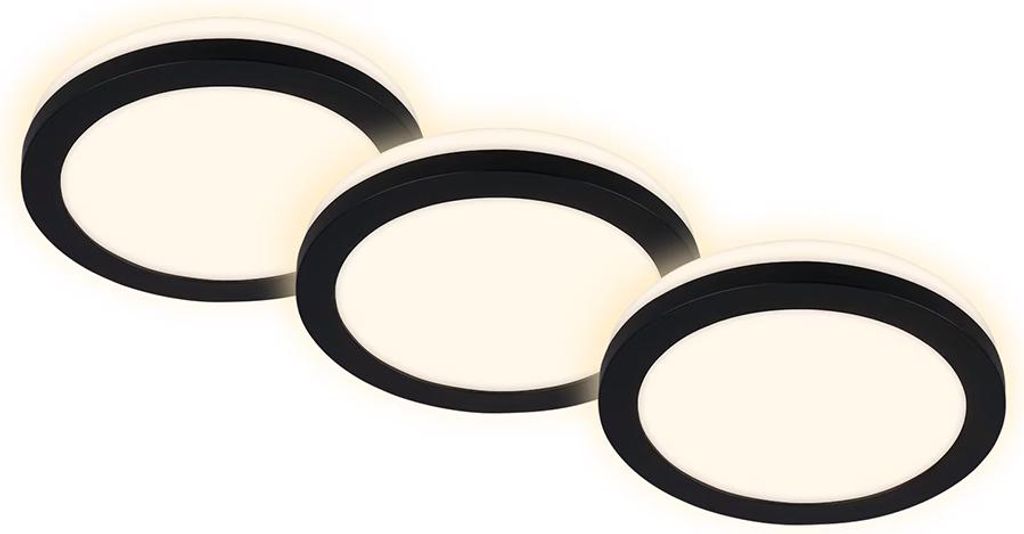 Di-Ka LED inbouwspots Sleek, set van 3, zwart, Ø 8,4 cm, Productafbeelding 