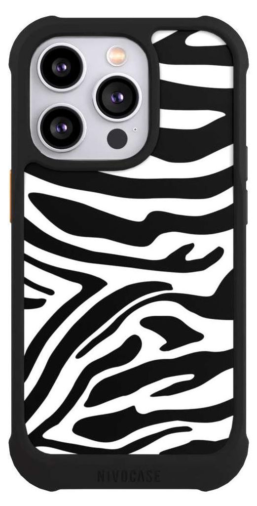 NIVOCASE Hülle für Apple iPhone 14 Pro Stoßfeste Handyhülle NIVOmax Case Schwarz Animal-Look Animalprint Zebra