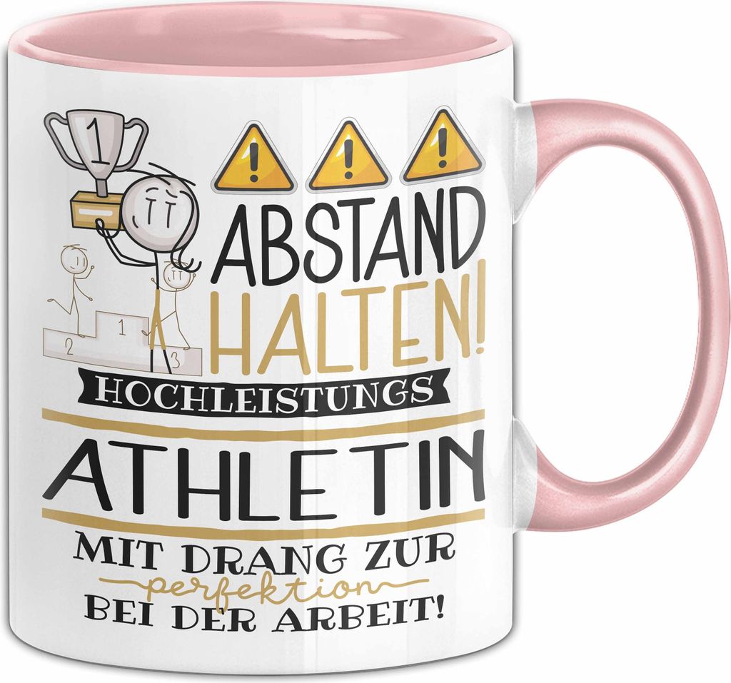 Athletin Tasse Geschenk Lustig Abstand Halten Hochleistungs-Athletin Mit Drang Zur Perfektion Bei Der Arbeit (Rosa)