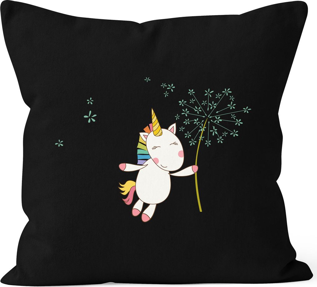 Kissenbezug Einhorn mit Pusteblume Kissen-Hülle Deko-Kissen 40x40 Baumwolle MoonWorks schwarz unisize