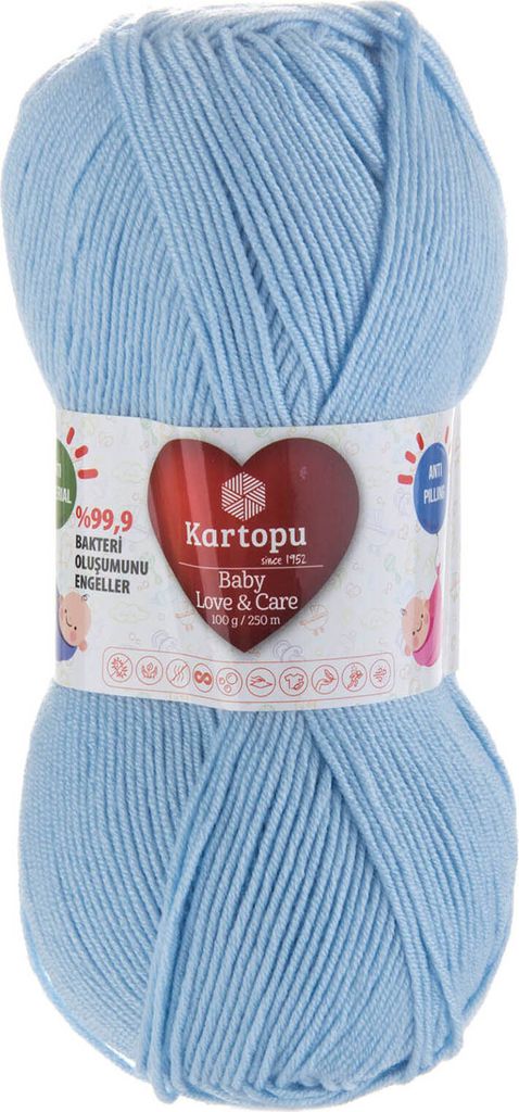 100g Strickgarn Kartopu Baby Love and Care antibakteriell Babywolle Babystrickgarn Häkelgarn Farbwahl, Farbe:K544 babyblau
