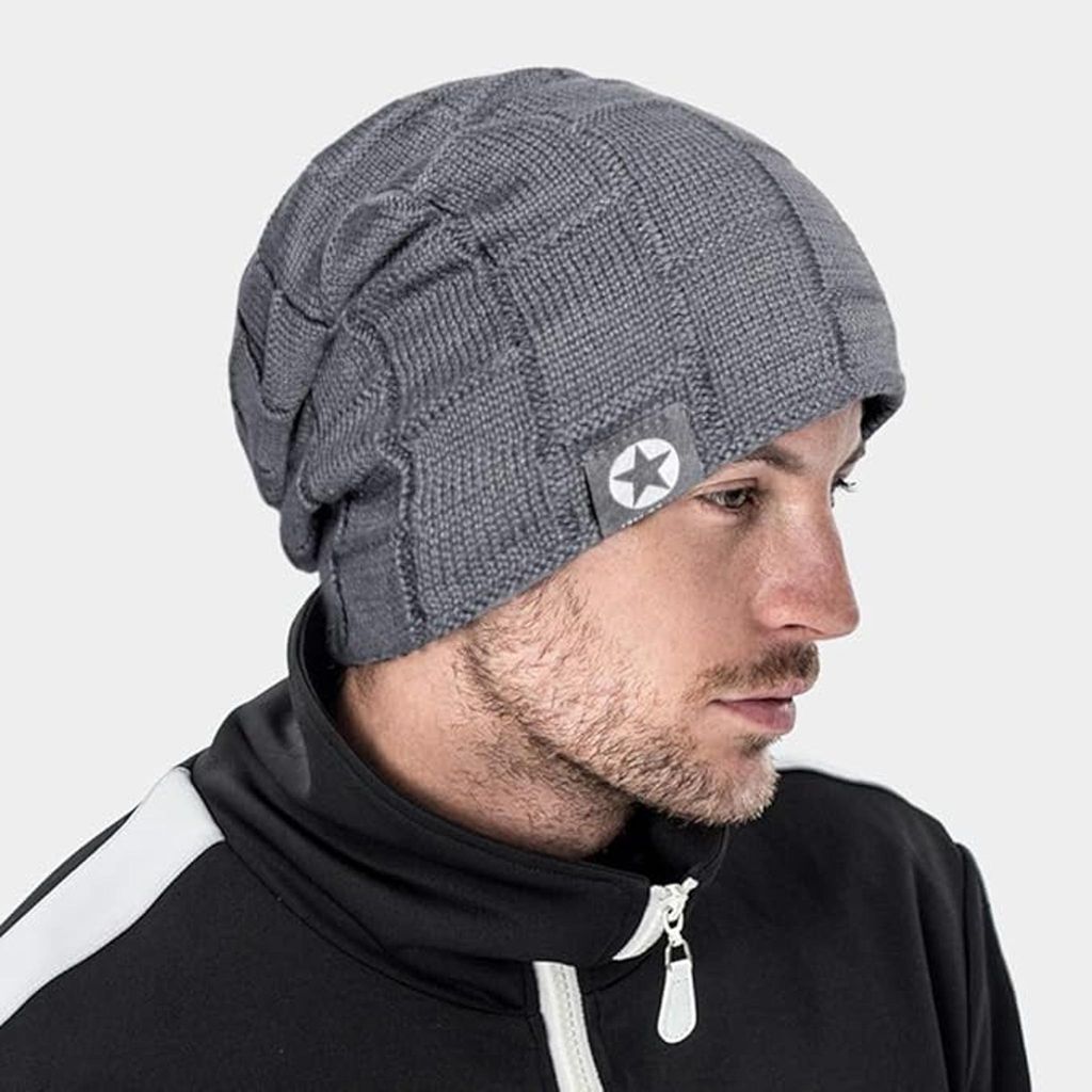 2er Slouch Beanie Mütze Damen Herren, Warme Winter Strickmütze mit Fleece Innenfutter Unisex Wintermütze Einheitsgröße