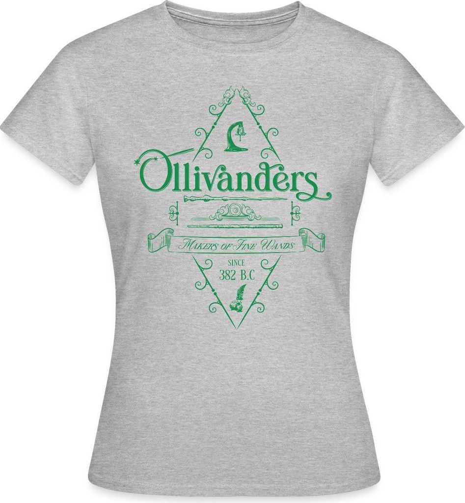 Spreadshirt Harry Potter Ollivanders Geschäft Grünes Logo Frauen T-Shirt, S, Grau meliert