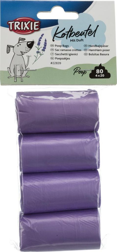 Trixie Dog Pick Up Hundekotbeutel mit Lavendelduft M, 4 Rollen à 20 St., lila