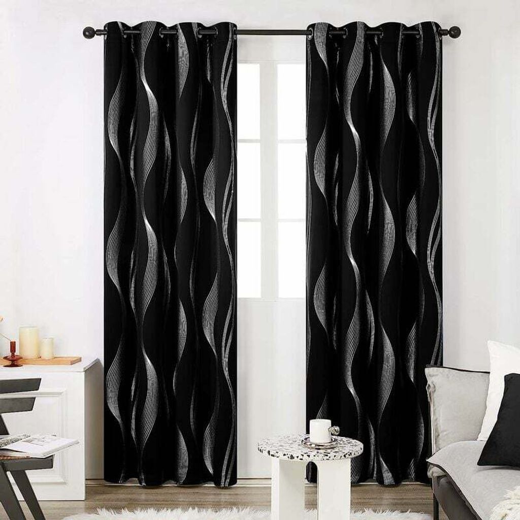 2er-Set Vorhänge Esszimmer Küche Schlafzimmer mit Ösen, 132x244cm, Halloween Schwarz, Linienmuster Thermo-Verdunkelungsvorhang Silber Türvorhan...
