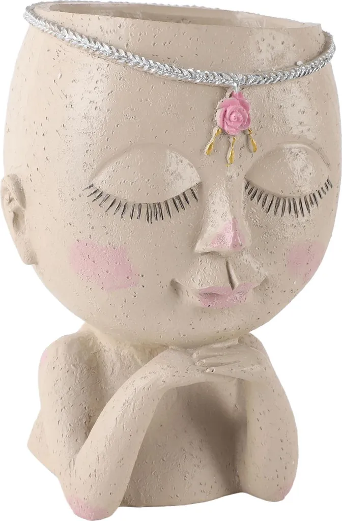 Pot de fleurs visage Princesse en résine avec drainage pour succulente - 5