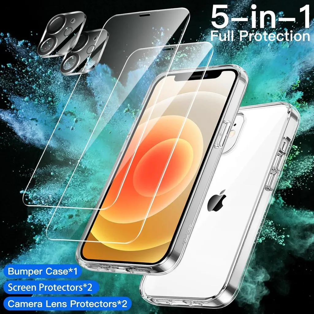 Pack de Protection iPhone 12 Coque Transparente et Verre Trempé Complet - 2