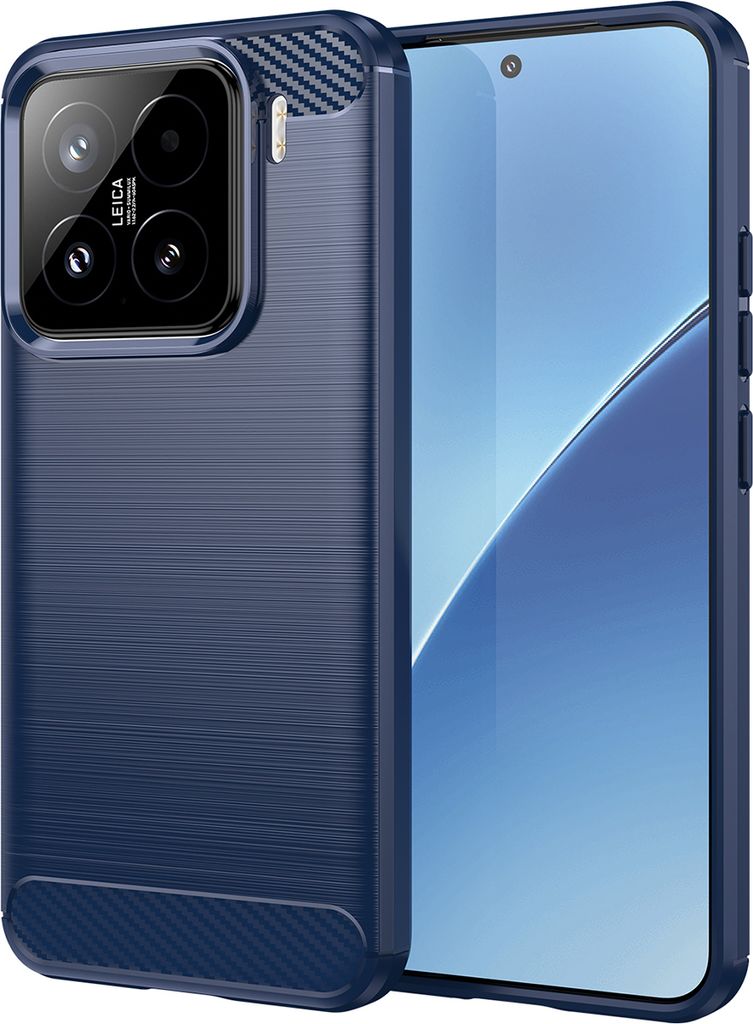 Hülle für Xiaomi 15 Carbon-Faser Weich TPU Silikon Stoßfest Handyhülle Blau