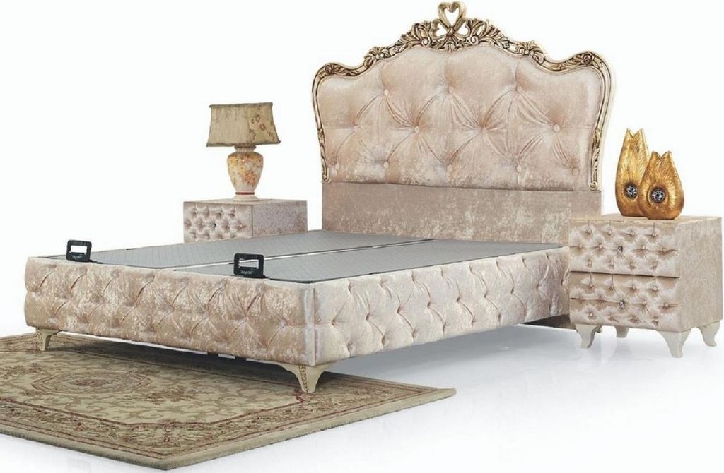 Casa Padrino Luxus Barock Schlafzimmer Möbel Set Beige / Cremefarben / Braun - Verschiedene Größen - 1 Barock Doppelbett & 2 Barock Nachtkommode...