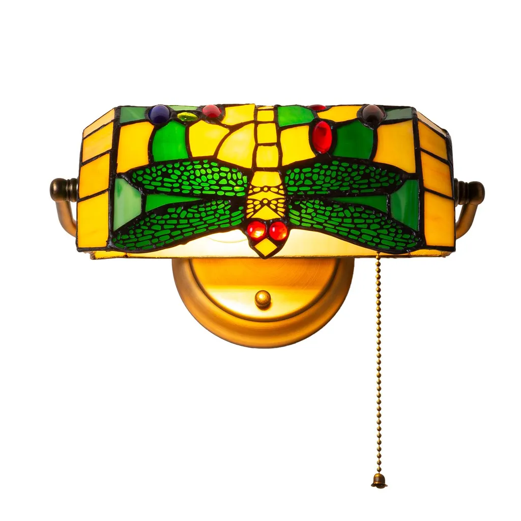 Lampada Tiffany Parete Libellula Ottone E27 per Ufficio e Studio Retro