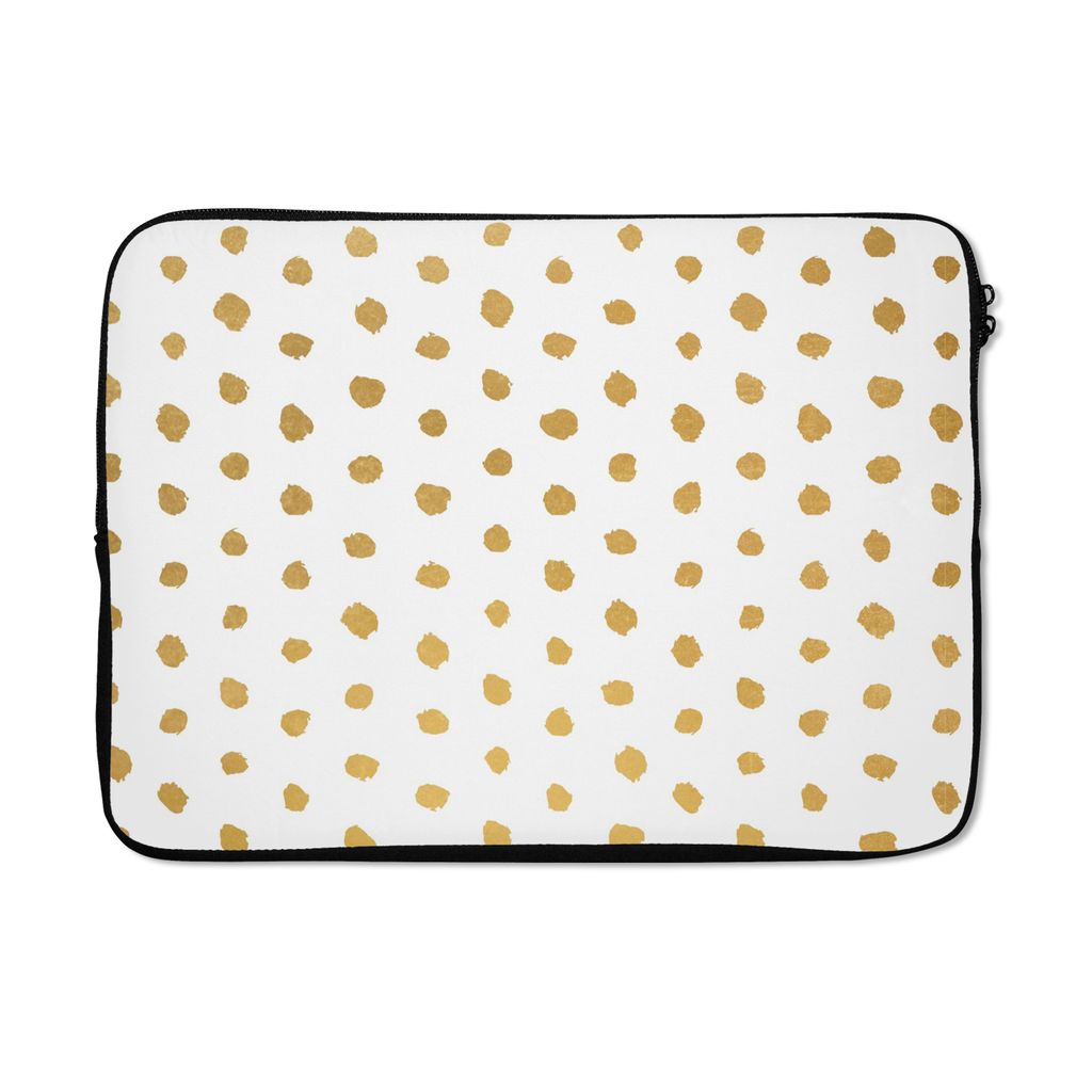 MuchoWow Laptop Hülle 13 Zoll Gold - Weiß - Tupfen - Muster Laptoptasche - Laptophülle - Sleeve - Rundumschutz
