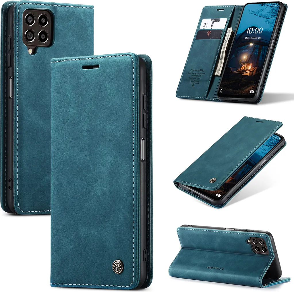 Cover Samsung Galaxy M53 5G Blu Wallet Case con Stand in Pelle PU